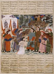 Afrasiyab Killing Naudar, a Folio from the Great Mongol Shahnama (Book of Kings)